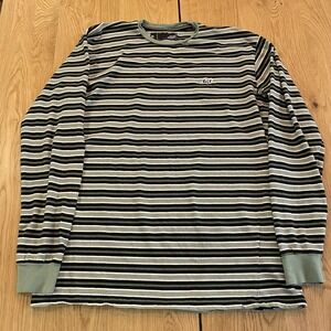 Lost Long Sleeve Shirt Men's XL Striped Black Green Sk8 Side Seam Slanted Y2K